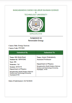 assignment cover page creator Bangabandhu Sheikh Mujibur Rahman Science and Technology University Gopalganj - 8100